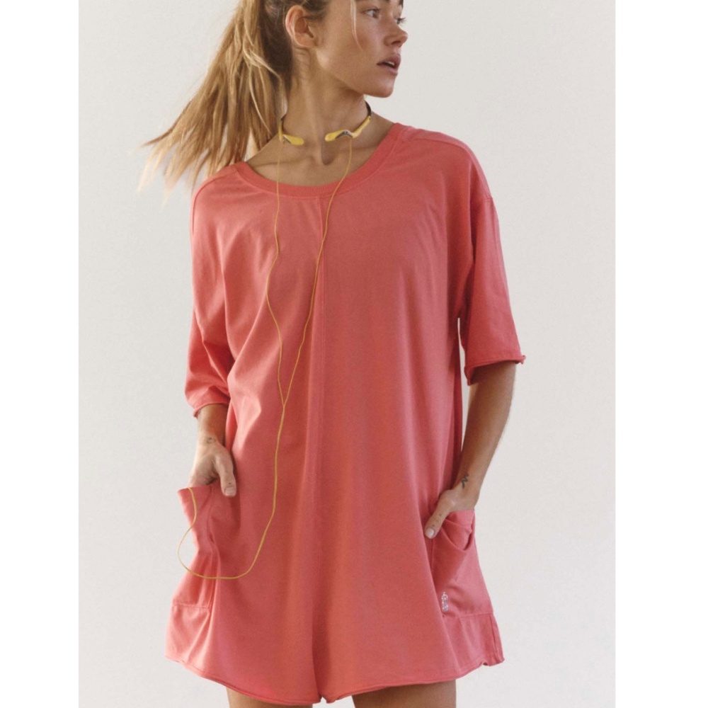 FP Movement by Free People Hot Shot Tee Romper in Hibiscus in various NWT - Picture 2 of 9